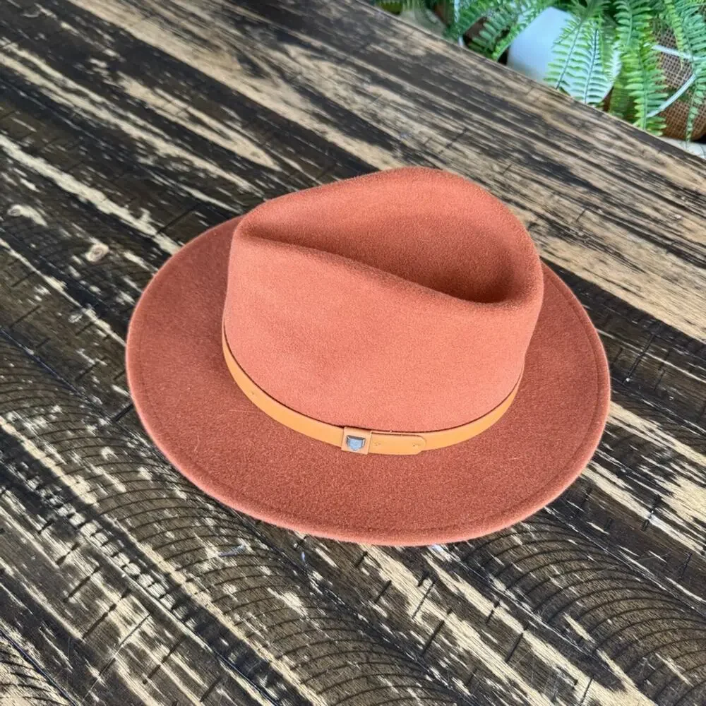 BRIXTON - Rust Orange Ribbon Brim Hat Fedora - SMALL
